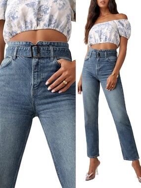 NEW Reformation Cynthia Belted High Rise Straight Jeans Kama 25